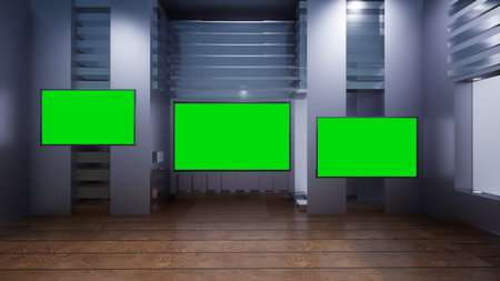 News Studio, Backdrop For TV Shows .TV On Wall.3D Virtual News Studio Background, 3d illustration