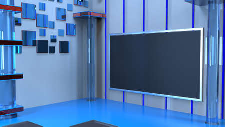 News Studio, Backdrop For TV Shows .TV On Wall.3D Virtual News Studio Background, 3d illustrationの写真素材
