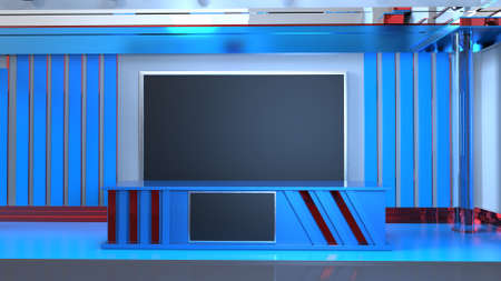 News Studio, Backdrop For TV Shows .TV On Wall.3D Virtual News Studio Background, 3d illustrationの写真素材