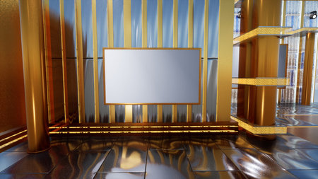 News Studio, Backdrop For TV Shows .TV On Wall.3D Virtual News Studio Background, 3d illustration