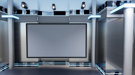 News Studio, Backdrop For TV Shows .TV On Wall.3D Virtual News Studio Background, 3d illustration
