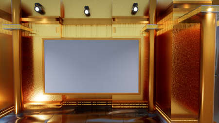 News Studio, Backdrop For TV Shows .TV On Wall.3D Virtual News Studio Background, 3d illustrationの写真素材