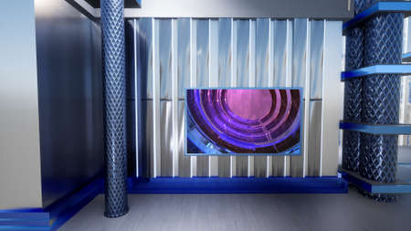 News Studio, Backdrop For TV Shows .TV On Wall.3D Virtual News Studio Background, 3d illustrationの写真素材