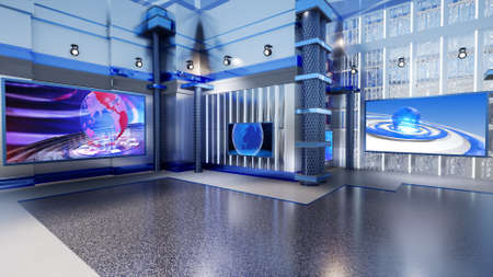 News Studio, Backdrop For TV Shows .TV On Wall.3D Virtual News Studio Background, 3d illustrationの写真素材