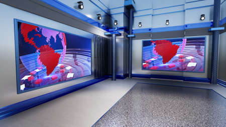 News Studio, Backdrop For TV Shows .TV On Wall.3D Virtual News Studio Background, 3d illustrationの写真素材