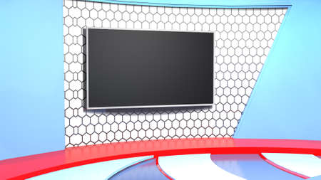 News Studio, Backdrop For TV Shows .TV On Wall.3D Virtual News Studio Background, 3d illustrationの写真素材
