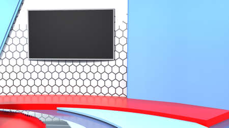 News Studio, Backdrop For TV Shows .TV On Wall.3D Virtual News Studio Background, 3d illustrationの写真素材