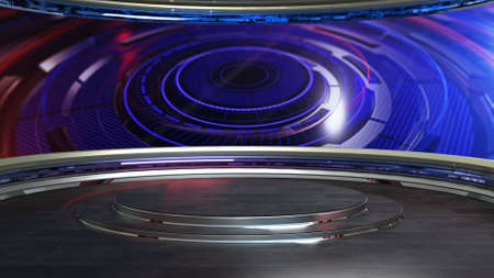 News Studio, Backdrop For TV Shows .TV On Wall.3D Virtual News Studio Background, 3d illustrationの写真素材
