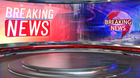 News Studio, Backdrop For TV Shows .TV On Wall.3D Virtual News Studio Background, 3d illustration
