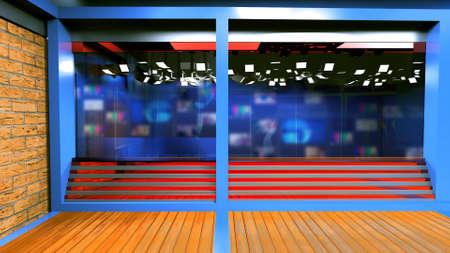 News Studio, Backdrop For TV Shows .TV On Wall.3D Virtual News Studio Background, 3d illustrationの写真素材