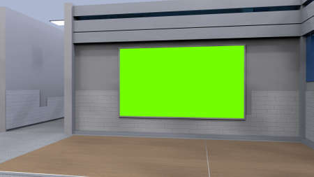 News Studio, Backdrop For TV Shows .TV On Wall.3D Virtual News Studio Background, 3d illustrationの写真素材
