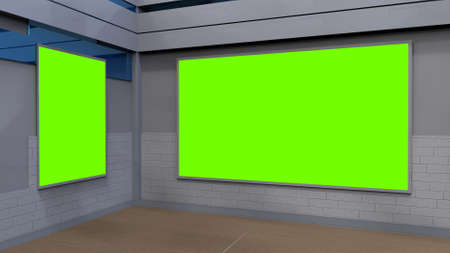 News Studio, Backdrop For TV Shows .TV On Wall.3D Virtual News Studio Background, 3d illustrationの写真素材