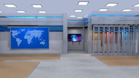 News Studio, Backdrop For TV Shows .TV On Wall.3D Virtual News Studio Background, 3d illustrationの写真素材