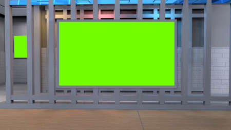 News Studio, Backdrop For TV Shows .TV On Wall.3D Virtual News Studio Background, 3d illustrationの写真素材
