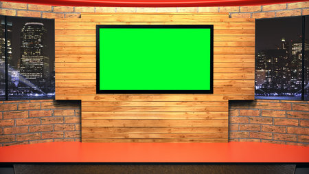 News Studio, Backdrop For TV Shows .TV On Wall.3D Virtual News Studio Background, 3d illustration