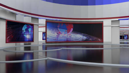 News Studio, Backdrop For TV Shows .TV On Wall.3D Virtual News Studio Background, 3d illustrationの写真素材