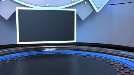 News Studio, Backdrop For TV Shows .TV On Wall.3D Virtual News Studio Background, 3d illustrationの写真素材