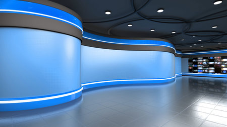 News Studio, Backdrop For TV Shows .TV On Wall.3D Virtual News Studio Background, 3d illustration