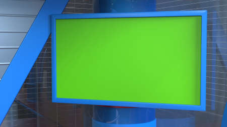 News Studio, Backdrop For TV Shows .TV On Wall.3D Virtual News Studio Background, 3d illustrationの写真素材