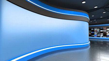 News Studio, Backdrop For TV Shows .TV On Wall.3D Virtual News Studio Background, 3d illustration