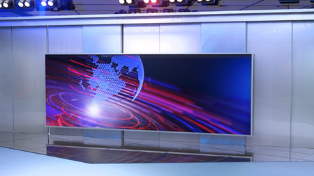 3D Virtual TV Studio News, Backdrop For TV Shows .TV On Wall.3D Virtual News Studio Background