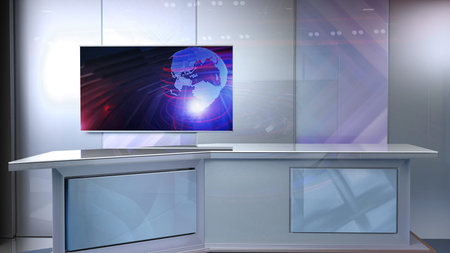 3D Virtual TV Studio News, Backdrop For TV Shows .TV On Wall.3D Virtual News Studio Background