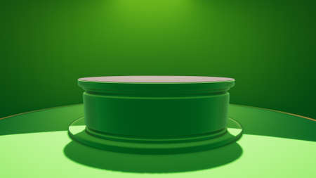 Green table with green background in news studio 3の写真素材