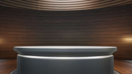 Silver Metal Table With Backdrop In The News Studioの写真素材