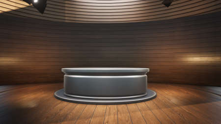 Silver Metal Table With Backdrop In The News Studioの写真素材