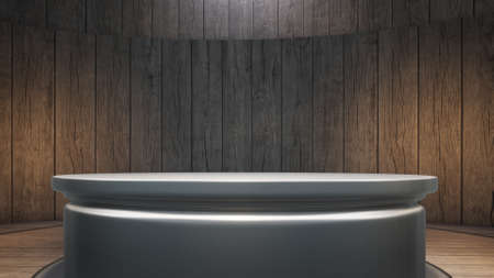 Silver Metal Table With Backdrop In The News Studioの写真素材