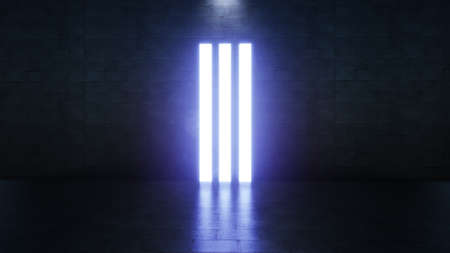 Abstract Futuristic Blue Laser rectangular columns Lights In Long Dark Empty Background 3D Renderingの写真素材