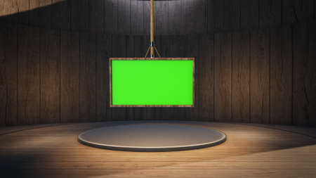 Backdrop For TV Shows .TV On Wall.3D Virtual News Studio Background, 3d illustrationの写真素材