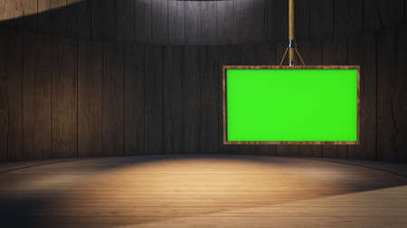 Backdrop For TV Shows .TV On Wall.3D Virtual News Studio Background, 3d illustrationの写真素材