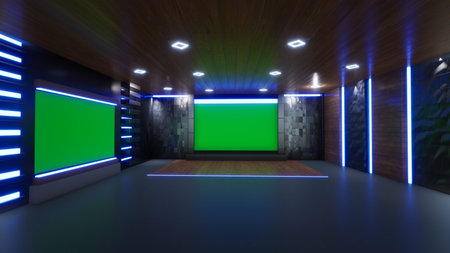 News Studio, Backdrop For TV Shows .TV On Wall.3D Virtual News Studio Background, 3d illustration