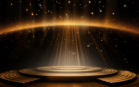Stage shaped golden particle backgroundの素材