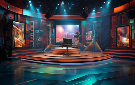 TV studio with camera and lightsの素材