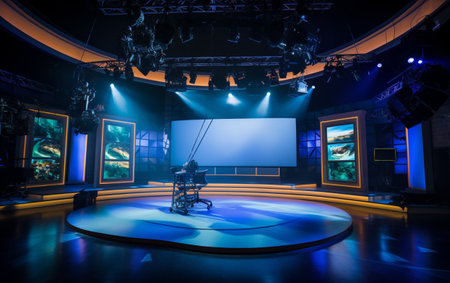 TV studio with camera and lightsの素材