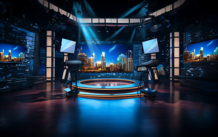 TV studio with camera and lightsの素材