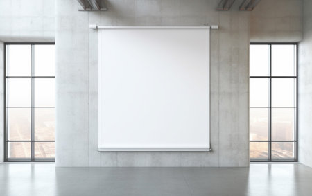 blank roll up banner display stands loft interior. Roll up blank white bannerの素材