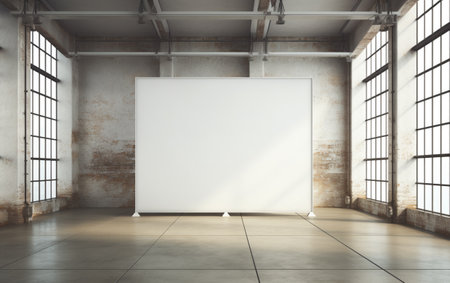 blank roll up banner display stands loft interior. Roll up blank white bannerの素材