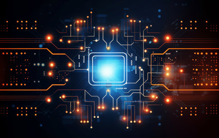 Digital technology futuristic banner with circuit linesの素材