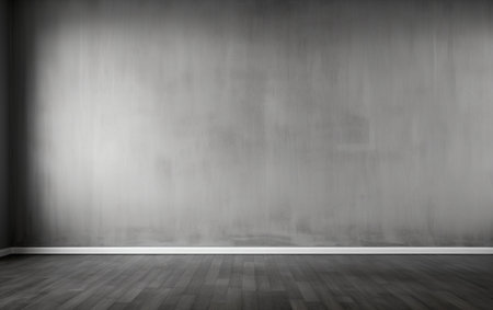 Empty room gray wall room with wooden floorの素材