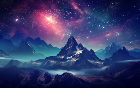 Galaxy nature aesthetic background starry sky mountain remixed mediaの素材