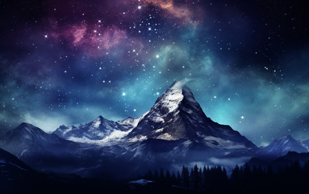 Galaxy nature aesthetic background starry sky mountain remixed mediaの素材