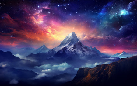 Galaxy nature aesthetic background starry sky mountain remixed mediaの素材