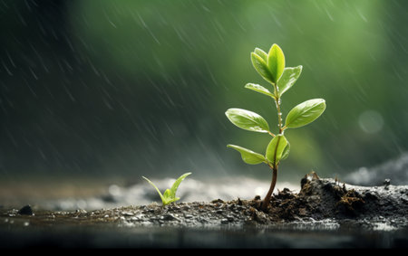 New life sprouts from green seedling in natureの素材