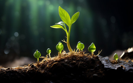 New life sprouts from green seedling in natureの素材
