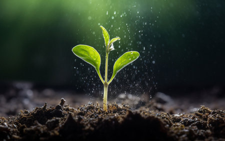 New life sprouts from green seedling in natureの素材