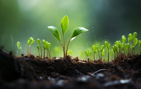 New life sprouts from green seedling in natureの素材