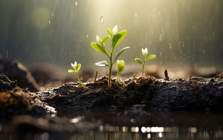New life sprouts from green seedling in natureの素材